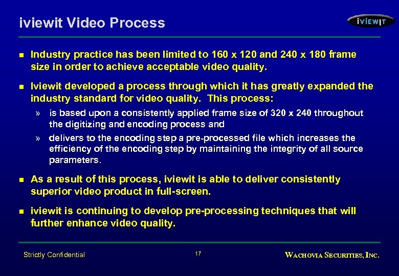 iviewit Video Process n Industry practice has been limited to 160 x 120 and