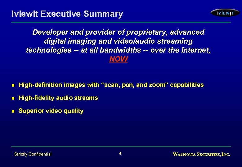 iviewit Executive Summary Developer and provider of proprietary, advanced digital imaging and video/audio streaming