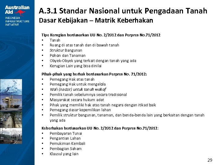 A. 3. 1 Standar Nasional untuk Pengadaan Tanah Dasar Kebijakan – Matrik Keberhakan Tipe