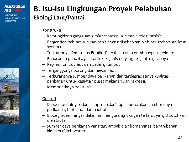 B. Isu-Isu Lingkungan Proyek Pelabuhan Ekologi Laut/Pantai Konstruksi – Kemungkinan gangguan kimia terhadap laut