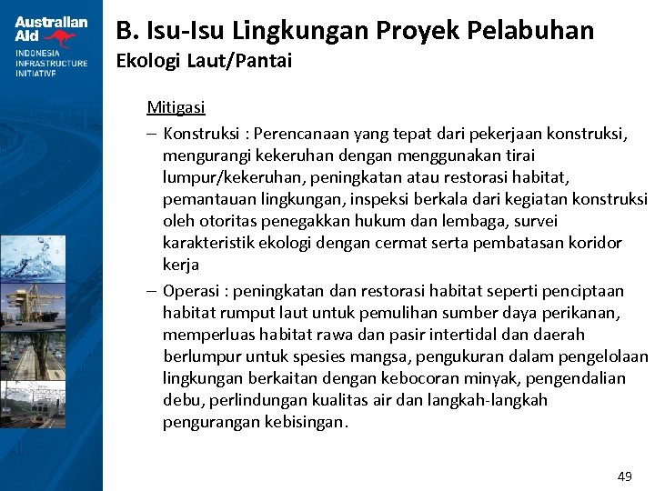 B. Isu-Isu Lingkungan Proyek Pelabuhan Ekologi Laut/Pantai Mitigasi – Konstruksi : Perencanaan yang tepat