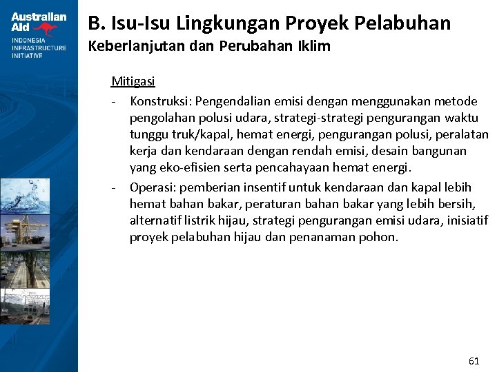 B. Isu-Isu Lingkungan Proyek Pelabuhan Keberlanjutan dan Perubahan Iklim Mitigasi - Konstruksi: Pengendalian emisi