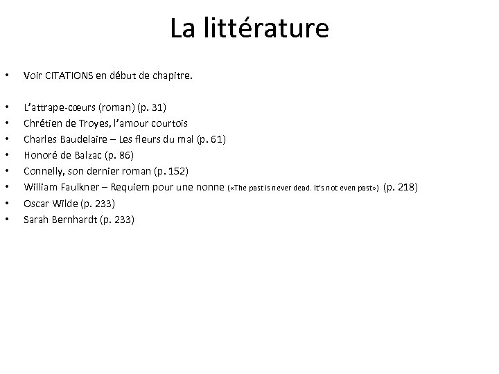 La littérature • Voir CITATIONS en début de chapitre. • • L’attrape-cœurs (roman) (p.