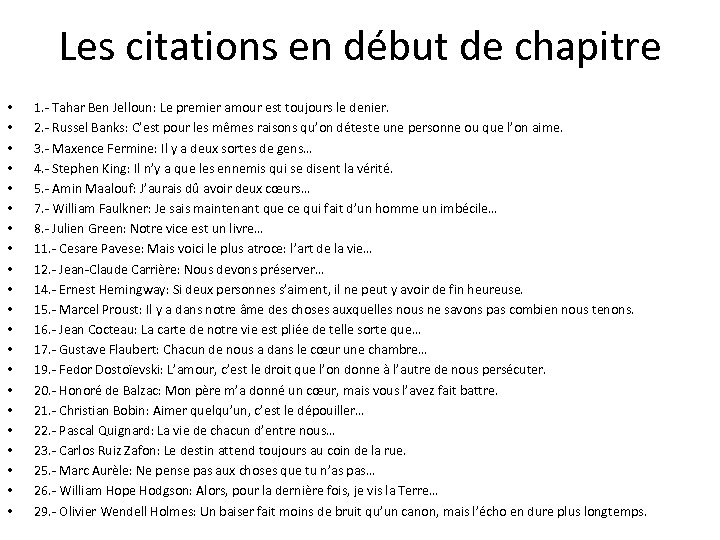 Les citations en début de chapitre • • • • • • 1. -
