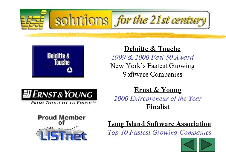 Deloitte & Touche 1999 & 2000 Fast 50 Award New York’s Fastest Growing Software