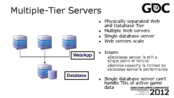 Multiple-Tier Servers ● Physically separated Web and Database Tier Multiple Web servers Single database