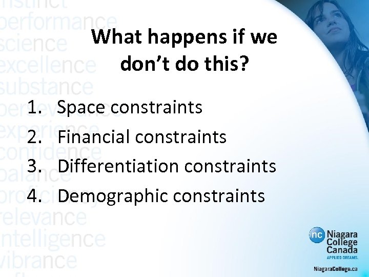 What happens if we don’t do this? 1. 2. 3. 4. Space constraints Financial