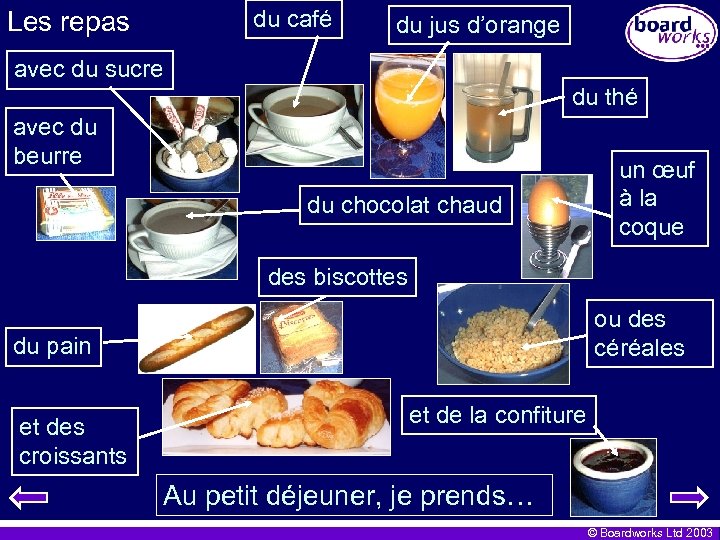 du café Les repas du jus d’orange avec du sucre du thé avec du