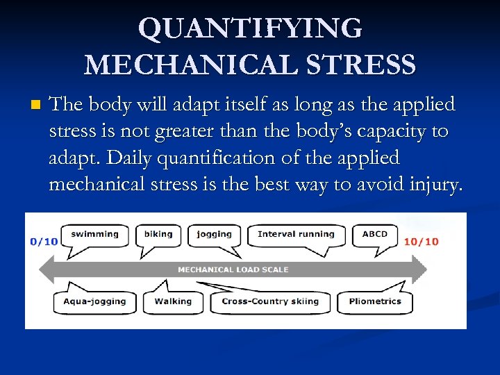 QUANTIFYING MECHANICAL STRESS n The body will adapt itself as long as the applied