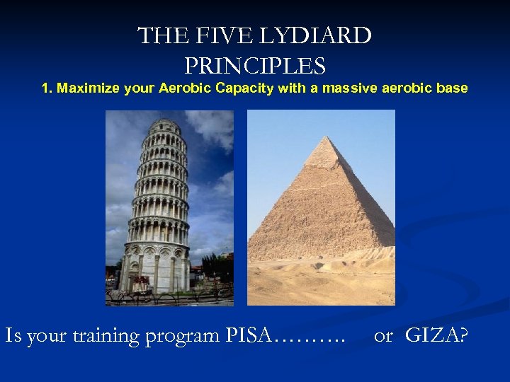 THE FIVE LYDIARD PRINCIPLES 1. Maximize your Aerobic Capacity with a massive aerobic base