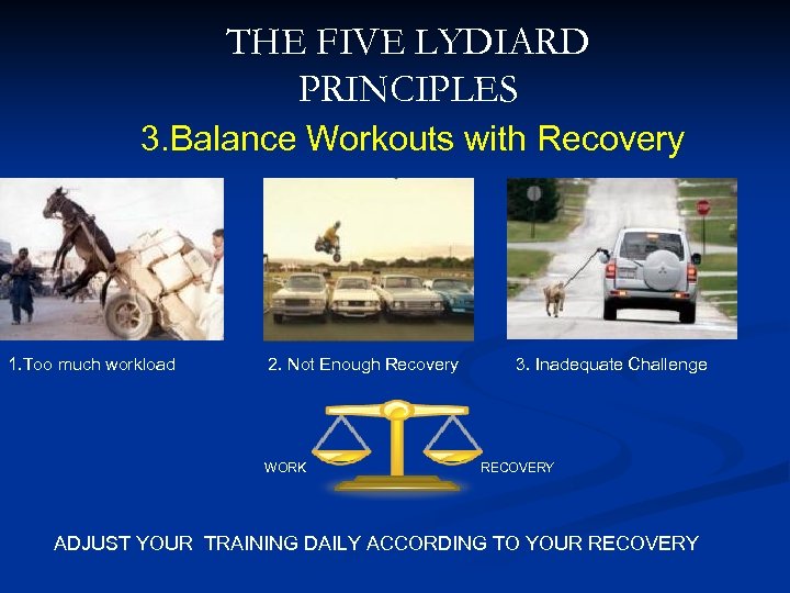 THE FIVE LYDIARD PRINCIPLES 3. Balance Workouts with Recovery 1. Too much workload 2.