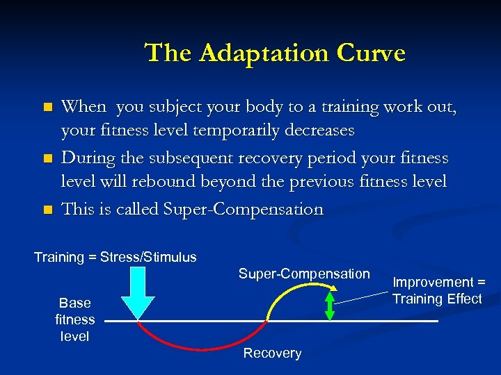 The Adaptation Curve n n n When you subject your body to a training