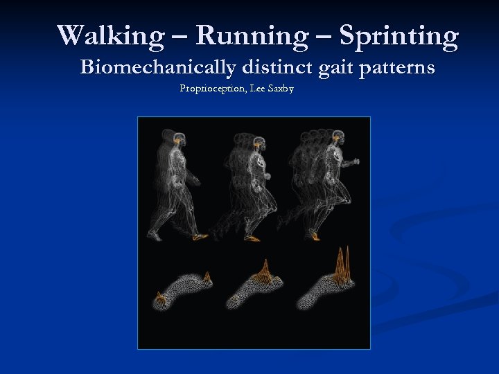 Walking – Running – Sprinting Biomechanically distinct gait patterns Proprioception, Lee Saxby 