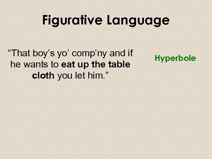 Figurative Language “That boy’s yo’ comp’ny and if he wants to eat up the