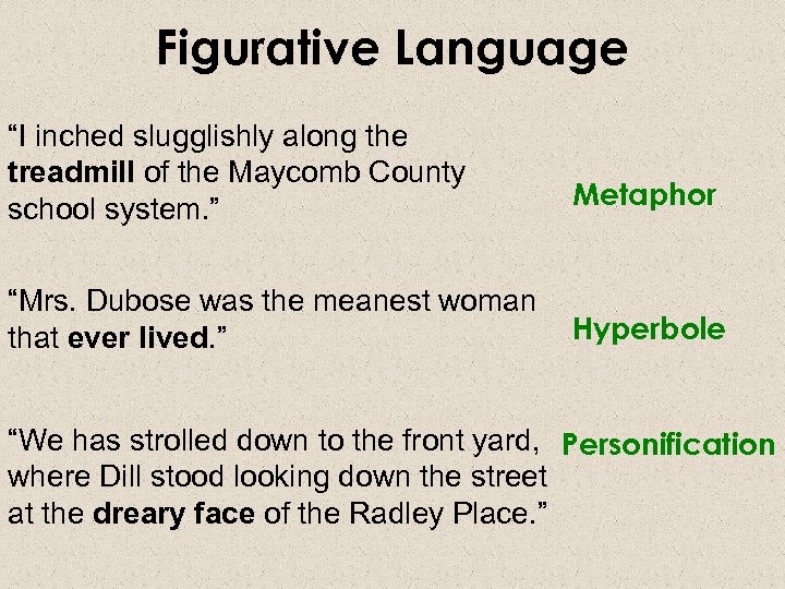 Figurative Language “I inched slugglishly along the treadmill of the Maycomb County school system.