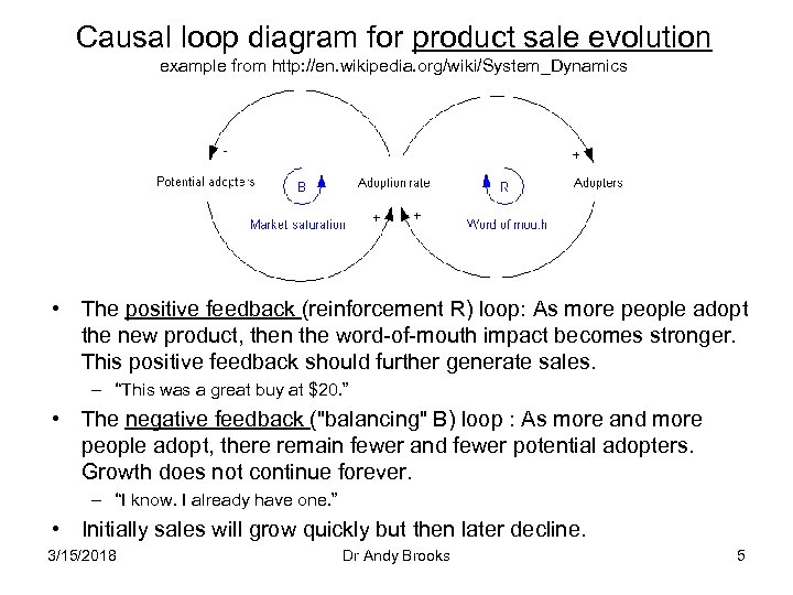 Causal loop diagram for product sale evolution example from http: //en. wikipedia. org/wiki/System_Dynamics •
