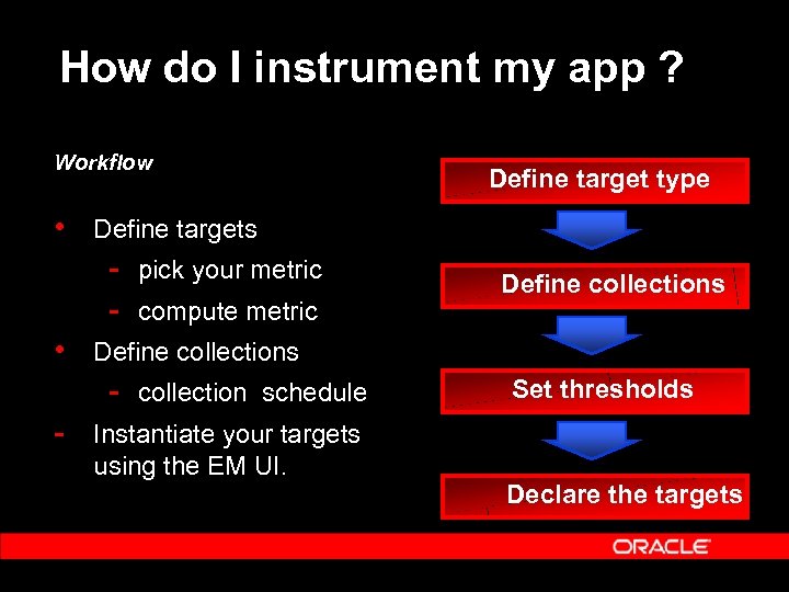 How do I instrument my app ? Workflow • Define targets - pick your