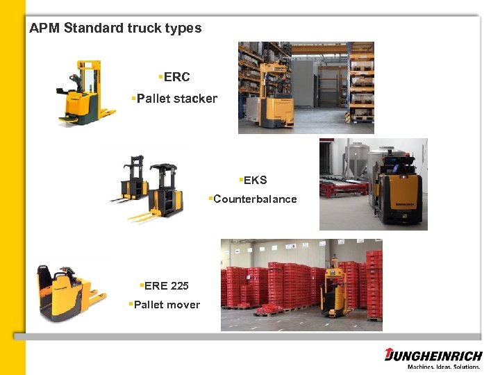 APM Standard truck types §ERC §Pallet stacker §EKS §Counterbalance §ERE 225 §Pallet mover 