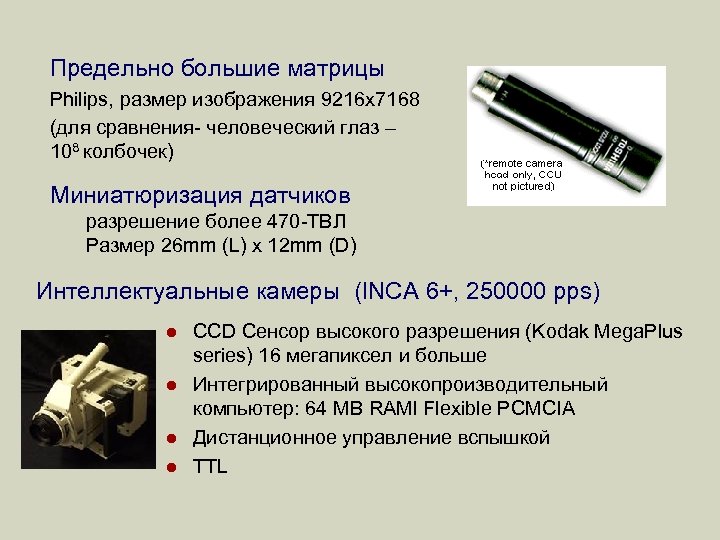 Предельно большие матрицы Philips, размер изображения 9216 х7168 (для сравнения- человеческий глаз – 108