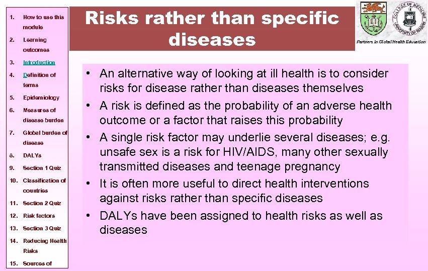 1. How to use this module 2. Learning outcomes 3. Definition of Partners in