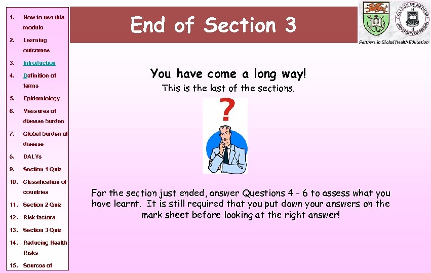 1. How to use this module 2. Learning End of Section 3 Partners in