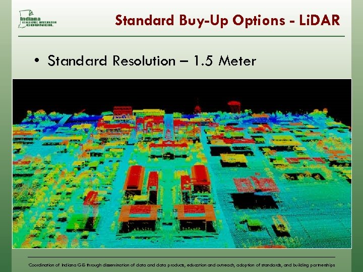Standard Buy-Up Options - Li. DAR • Standard Resolution – 1. 5 Meter Coordination