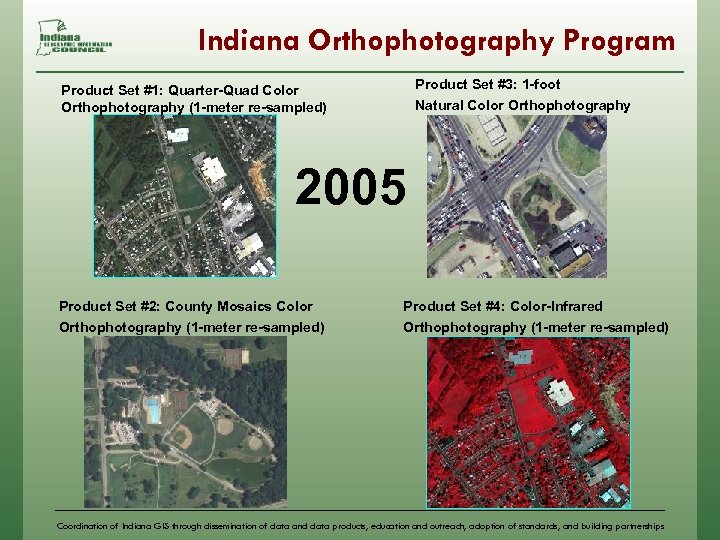 Indiana Orthophotography Program Product Set #3: 1 -foot Natural Color Orthophotography Product Set #1: