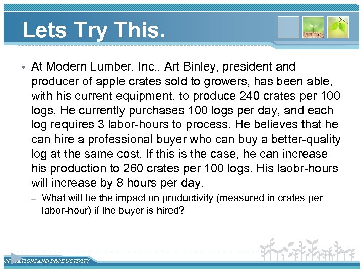 Lets Try This. • At Modern Lumber, Inc. , Art Binley, president and producer