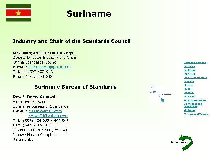 Suriname Industry and Chair of the Standards Council Mrs. Margaret Kerkhoffs-Zerp Deputy Director Industry