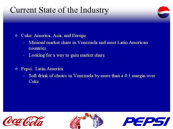 Current State of the Industry v Coke: America, Asia, and Europe • Minimal market