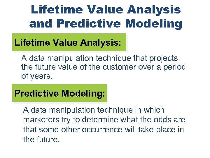 Lifetime Value Analysis and Predictive Modeling Lifetime Value Analysis: A data manipulation technique that