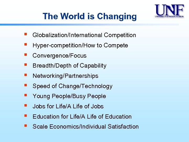 The World is Changing § § § § § Globalization/International Competition Hyper-competition/How to Compete