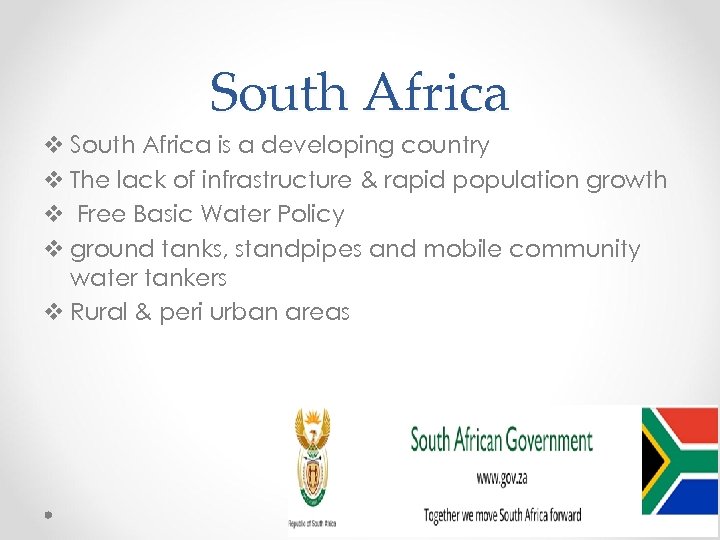 South Africa v South Africa is a developing country v The lack of infrastructure