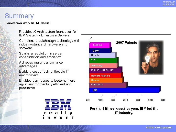 Summary Innovation with REAL value – Provides X-Architecture foundation for IBM System x Enterprise