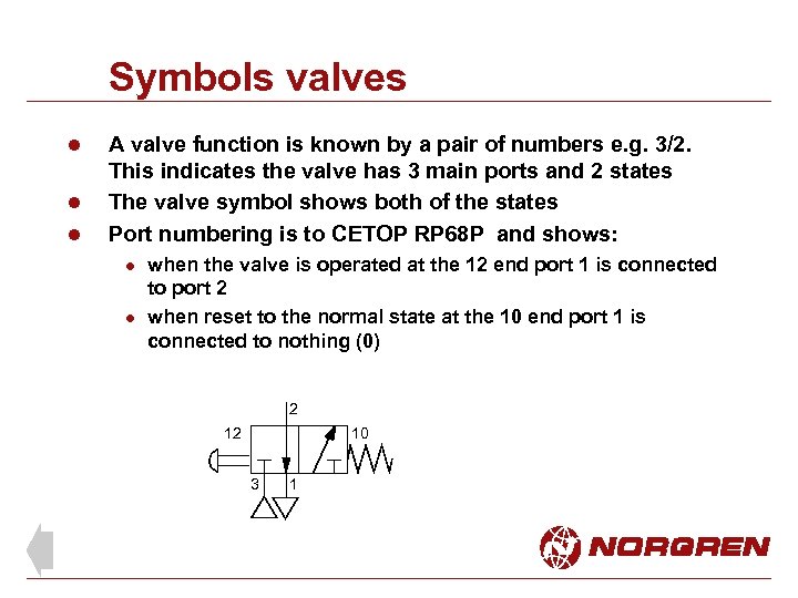 Symbols valves l l l A valve function is known by a pair of