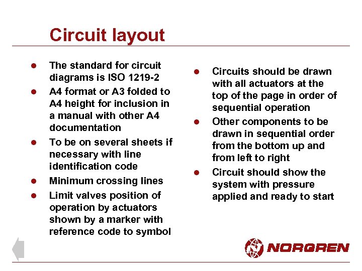 Circuit layout l l l The standard for circuit diagrams is ISO 1219 -2