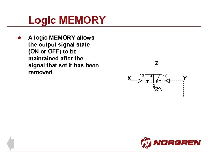 Logic MEMORY l A logic MEMORY allows the output signal state (ON or OFF)