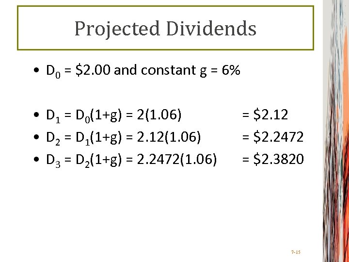 Projected Dividends • D 0 = $2. 00 and constant g = 6% •