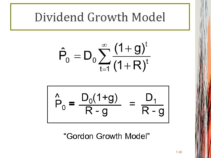 Dividend Growth Model ^ D 0(1+g) P 0 = R-g D 1 = R-g