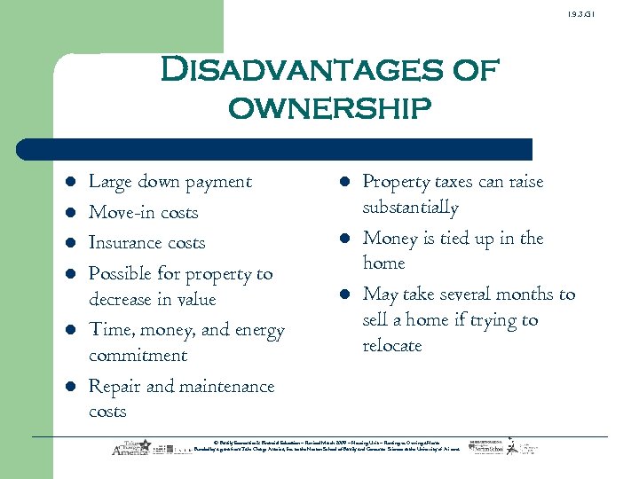 1. 9. 3. G 1 Disadvantages of ownership l l l Large down payment