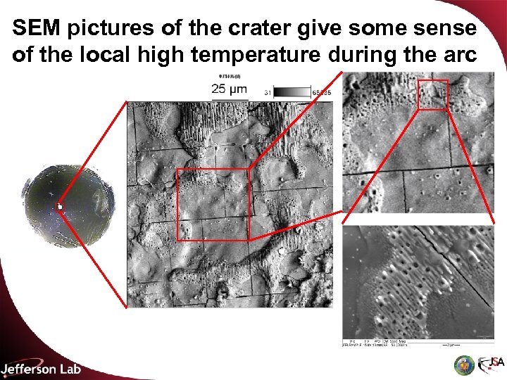SEM pictures of the crater give some sense of the local high temperature during