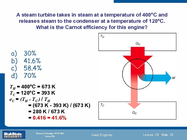 A steam turbine takes in steam at a temperature of 400 C and releases