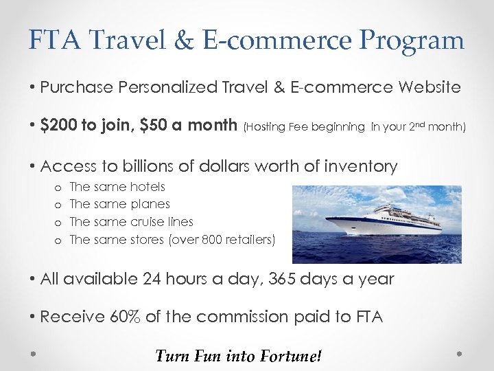 FTA Travel & E-commerce Program • Purchase Personalized Travel & E-commerce Website • $200