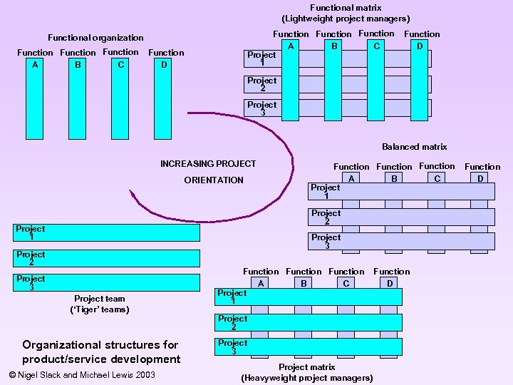 Functional matrix (Lightweight project managers) Function A B C Project 1 Functional organization Function