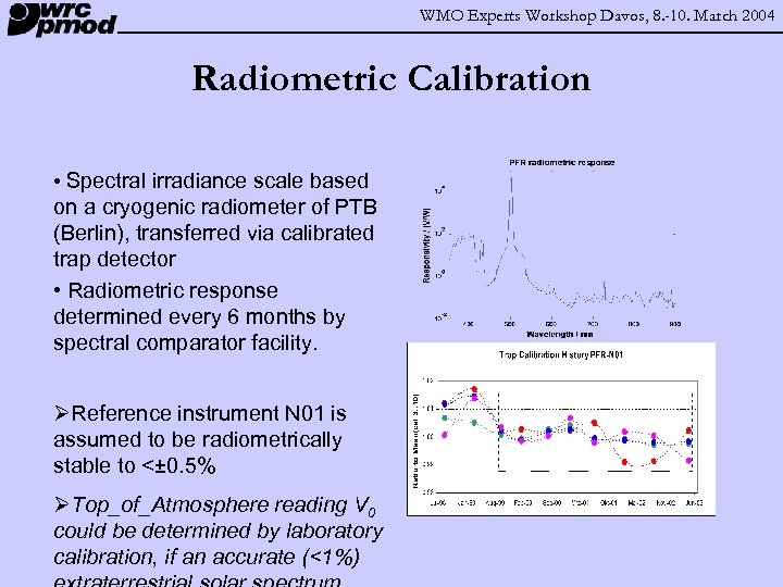 WMO Experts Workshop Davos, 8. -10. March 2004 Radiometric Calibration • Spectral irradiance scale
