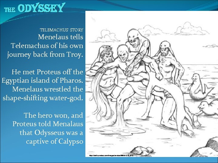 The Odyssey TELEMACHUS’ STORY Menelaus tells Telemachus of his own journey back from Troy.