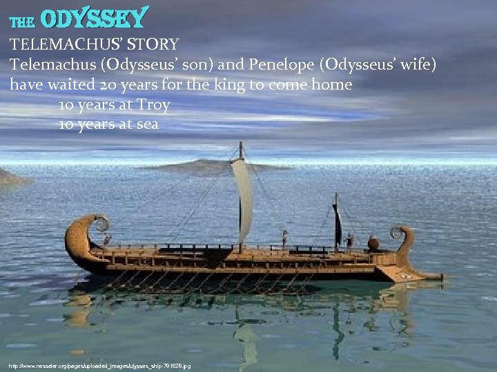 The Odyssey TELEMACHUS’ STORY Telemachus (Odysseus’ son) and Penelope (Odysseus’ wife) have waited 20