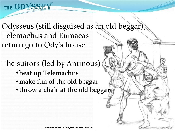The Odyssey Odysseus (still disguised as an old beggar), Telemachus and Eumaeas return go
