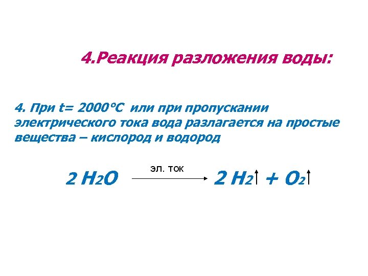 Укажите схему реакции разложения воды