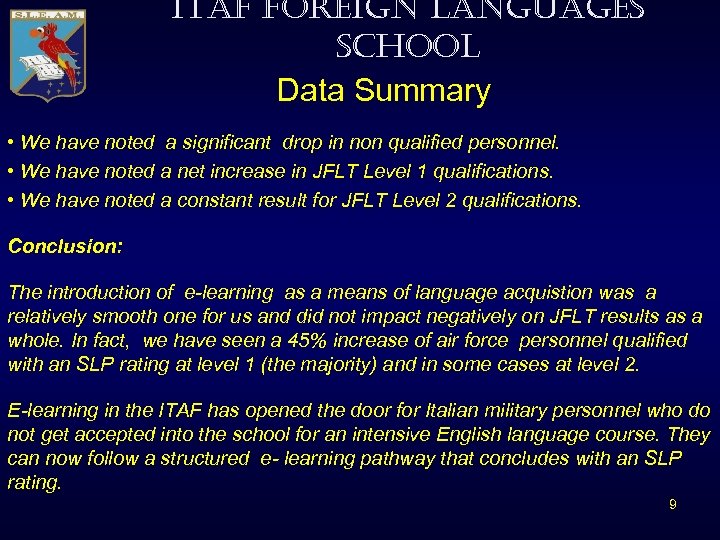 ITAF FOREIGN LANGUAGES SCHOOL Data Summary • We have noted a significant drop in